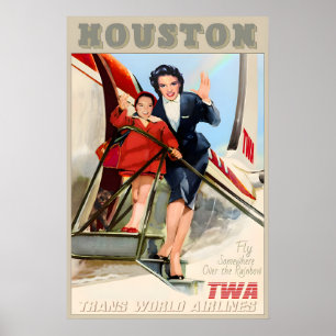 TWA Trans World Airlines Houston Texas New Retro Poster