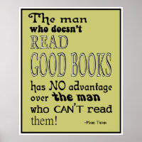 Twain's Read Good Books Quote Poster in Mustard