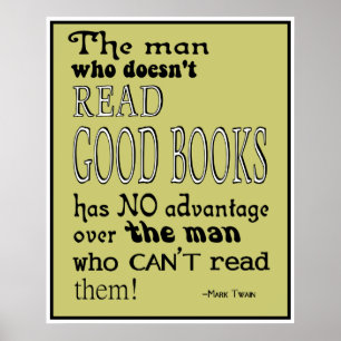 Twain's Read Good Books Quote Poster in Mustard