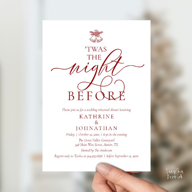 'Twas The Night Before Classy Rehearsal Dinner Invitation ('Twas The Night Before Classy Rehearsal Dinner Invitation Card in Burgundy Wine Red)