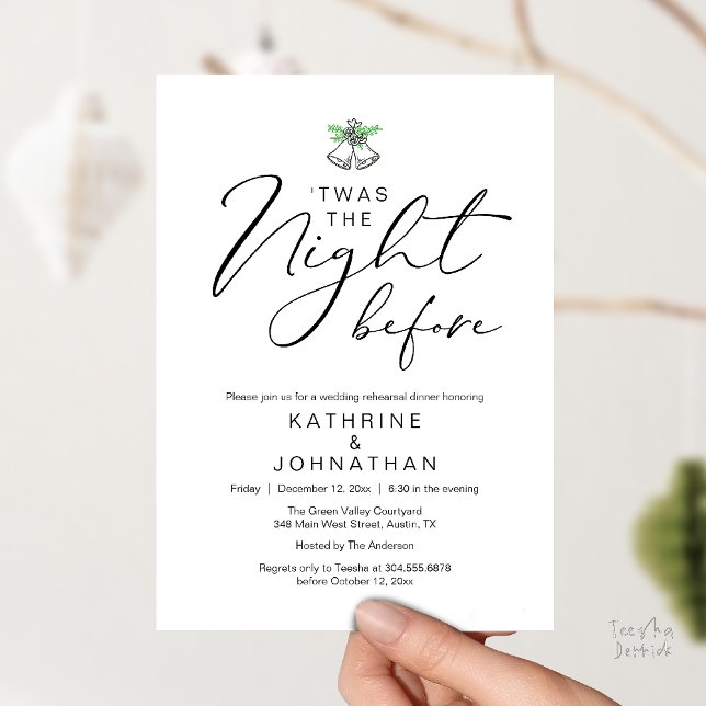 'Twas The Night Before Romantic Rehearsal Dinner Invitation ('Twas The Night Before Modern Romantic Wedding Rehearsal Dinner Invitation Card PDF Black White)