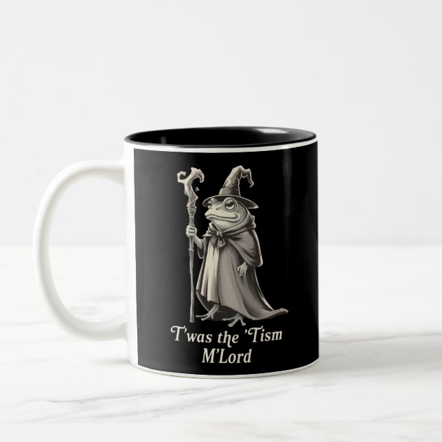 T'was The 'Tism M'lord Funny Frog Wizard Meme  Two-Tone Coffee Mug (Left)