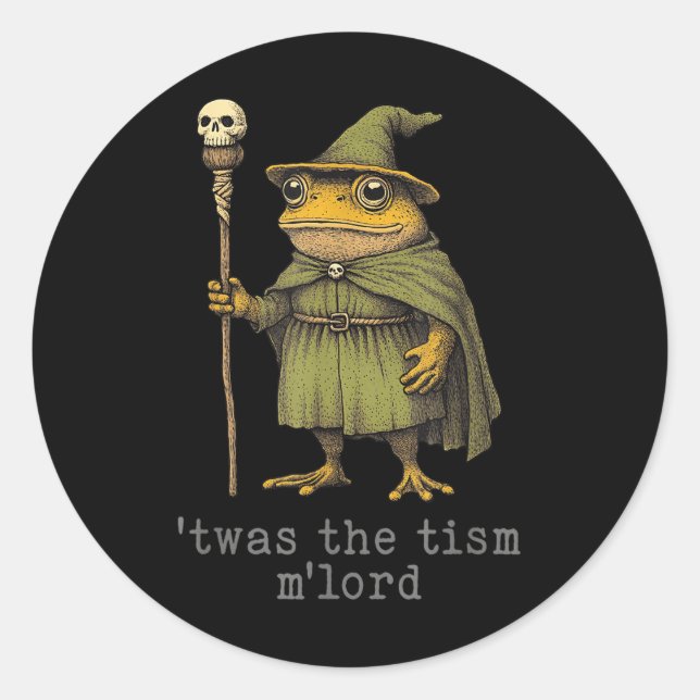 Twas The Tism Mlord Funny Wizard Frog Witch  Classic Round Sticker (Front)