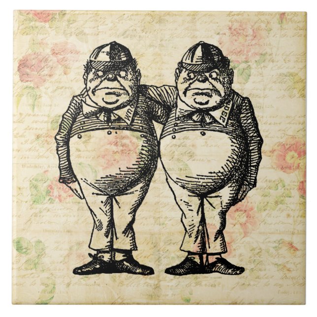 Tweedledee and Tweedledum Alice in Wonderland Ceramic Tile (Front)