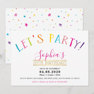 TWEEN BIRTHDAY PARTY bright colours let's party Invitation