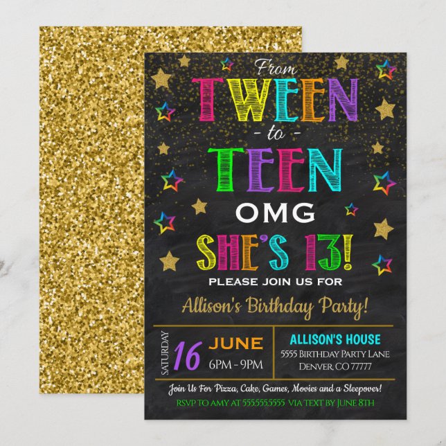 Tween To Teen Birthday Party Invitation (Front/Back)
