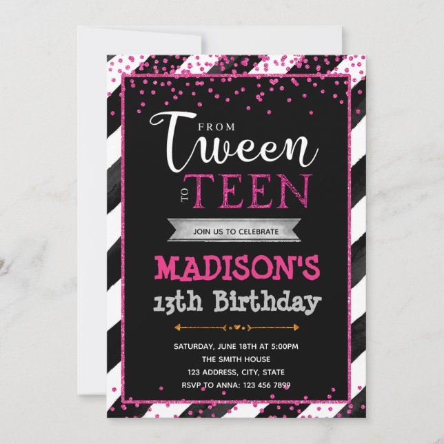 Tween to teen birthday party invitation (Front)