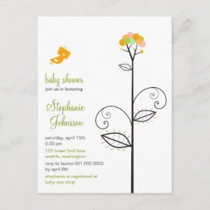 Tweet Bird Yellow Bloom Dots Tree Chic Baby Shower Invitation Postcard