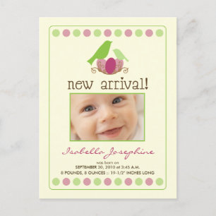 Tweet Tweet Baby Announcement Postcard (lime)