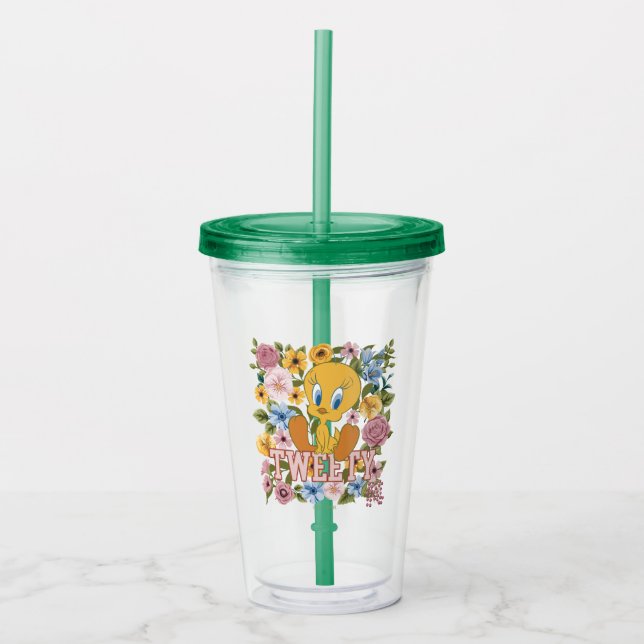TWEETY™ Floral Embroidery Graphic Acrylic Tumbler (Front)