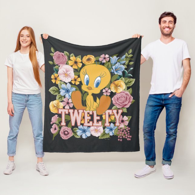 TWEETY™ Floral Embroidery Graphic Fleece Blanket (In Situ)