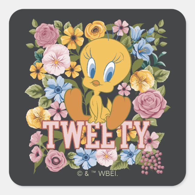 TWEETY™ Floral Embroidery Graphic Square Sticker (Front)