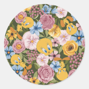 TWEETY™ Floral Embroidery Pattern Classic Round Sticker