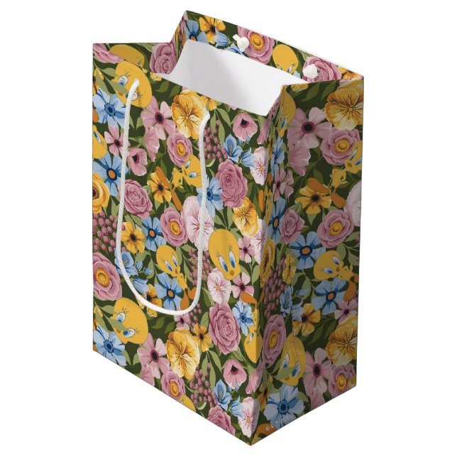 TWEETY™ Floral Embroidery Pattern Medium Gift Bag (Front Angled)