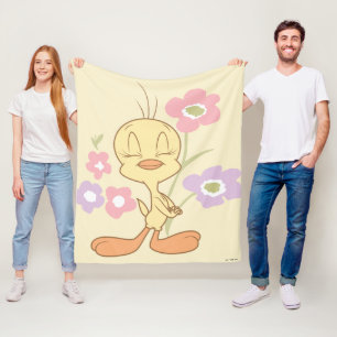 Tweety Pink Purple Flowers Fleece Blanket