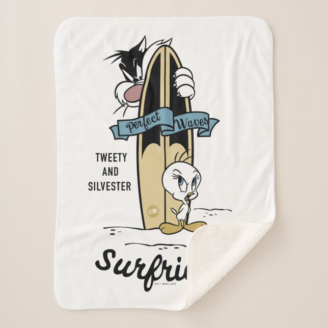 TWEETY™ & SYLVESTER™ Surfriders Sherpa Blanket (Front)