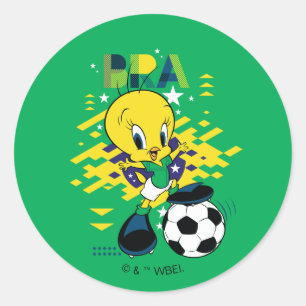 TWEETY™ Team Brazil Soccer Graphic Classic Round Sticker