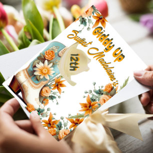 Twelfth 12th Cowgirl Floral Modern Birthday Invitation