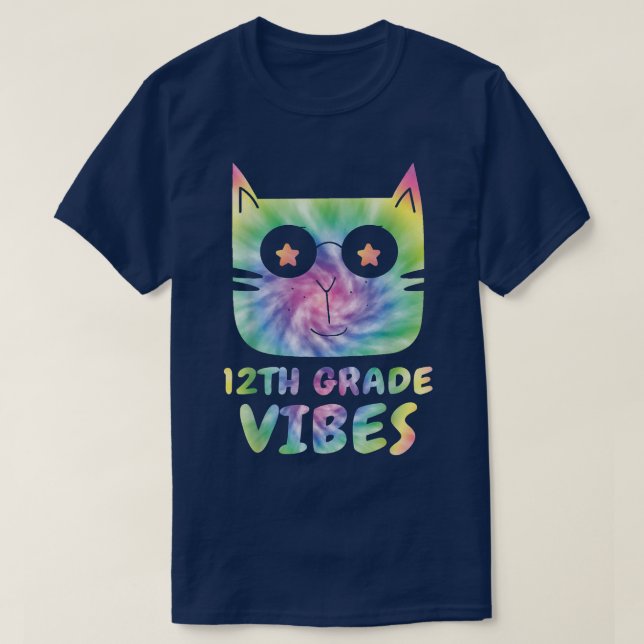 Twelfth 12th Grade Vibes  Cute Tie Dye Cat Kitty B T-Shirt (Design Front)
