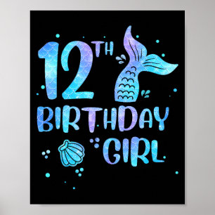 Twelfth Birthday Girl Mermaid 12th Toddlers Back Poster
