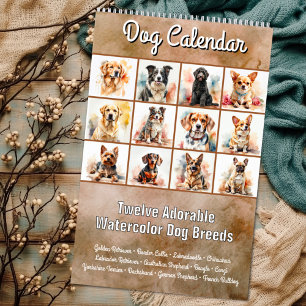 Twelve Adorable Watercolor Dog Breeds Calendar