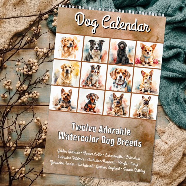 Twelve Adorable Watercolor Dog Breeds Calendar (Creator Uploaded)