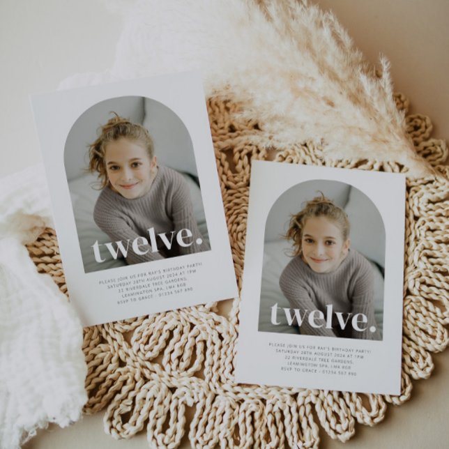 Twelve Arched Photo Birthday Invitation (Twelve Arched Photo First Birthday Invitation)