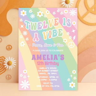 Twelve Birthday Invite   Groovy Retro Hippie