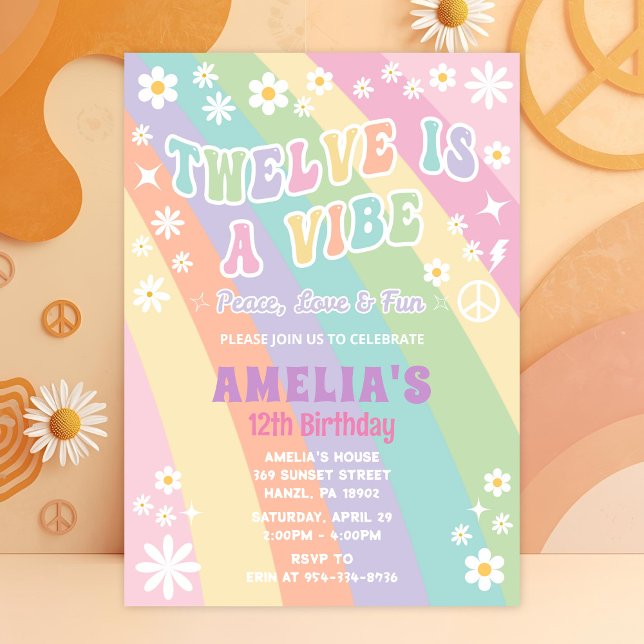 Twelve Birthday Invite | Groovy Retro Hippie (Creator Uploaded)