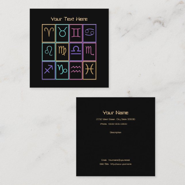 Twelve Colourful Zodiac Signs Square Business Card (Front/Back)