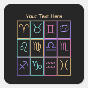 Twelve Colourful Zodiac Signs Square Sticker