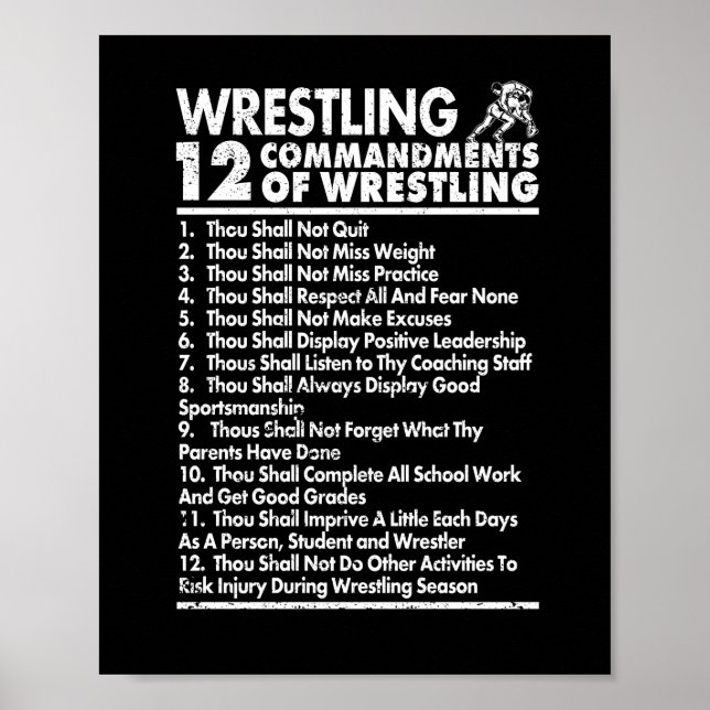 Twelve Commandments of Wrestling Funny Wrestle Fan Poster (Front)
