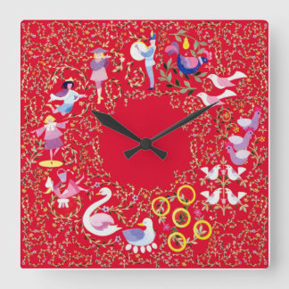 Twelve days of Christmas, style2 Square Wall Clock