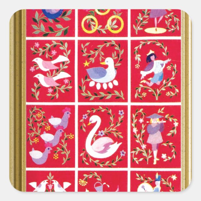 Twelve Days of Christmas, the traditional carol Square Sticker (Front)