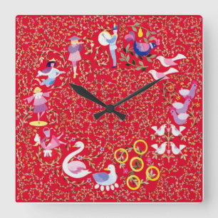 Twelve days of Christmas, traditional carol Square Wall Clock