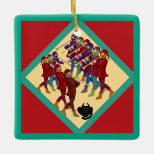 Twelve Days Of Christmas with Cat 11th Day Ceramic Ornament