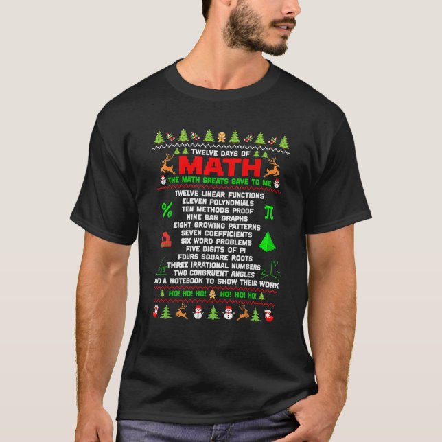 Twelve Days Of Math Teacher Students Ugly Sweater  (Front)