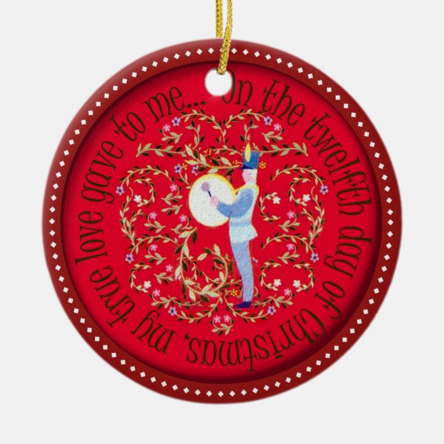 Twelve drummers drumming ceramic tree decoration (Front)