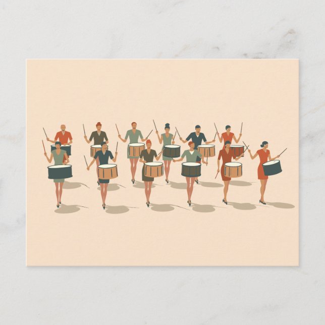 Twelve Drummers Drumming Mid-Mod Stencil-Style 1 Postcard (Front)