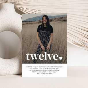 Twelve Heart Photo Birthday Invitation