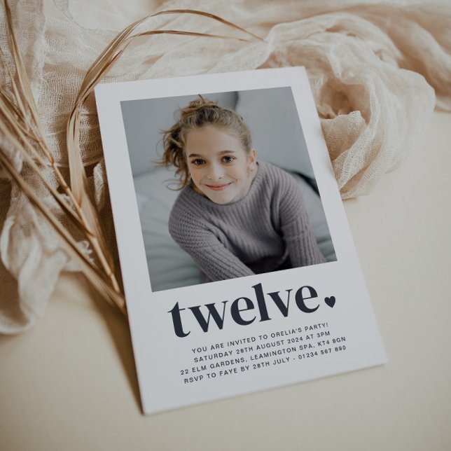 Twelve Heart - Square Photo Birthday Invitation (Creator Uploaded)