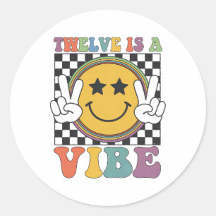 Twelve Is A 12th Birthday Groovy Happy 12 Years Ol Classic Round Sticker