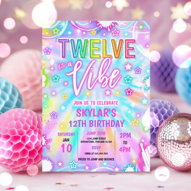 Twelve Is A Vibe Neon Glow 12th Birthday Party Invitation (Creator Uploaded)