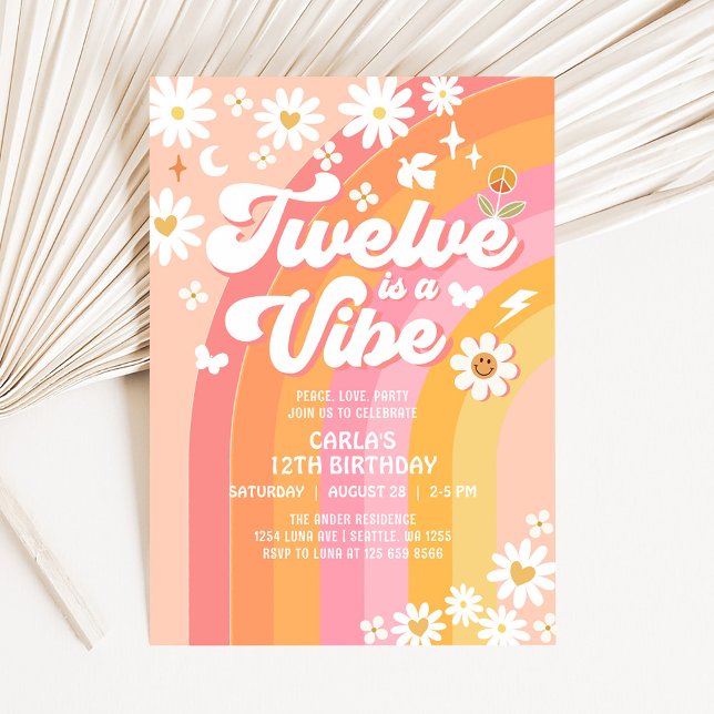 TWELVE is a Vibe Pink Peach 12th Groovy Birthday Invitation (Creator Uploaded)