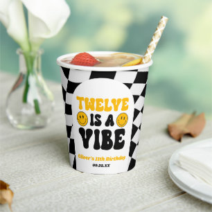 Twelve Is A Vibe Retro 12th Birthday Party Paper Cups