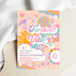 Twelve Is A Vibe Sun Rainbow Disco 12th Birthday Invitation