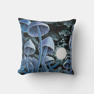 Twelve magic mushrooms at full moon cushion