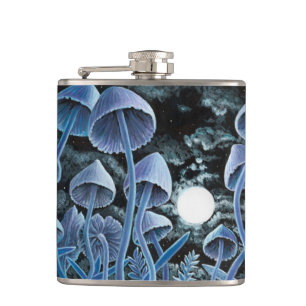 Twelve magic mushrooms at full moon hip flask
