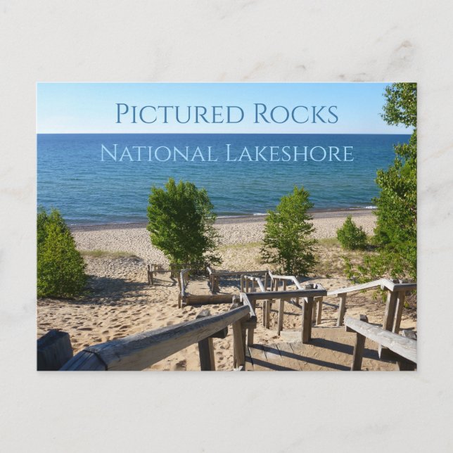 Twelve Mile Beach from Stairs, Pictured Rocks MI Postcard (Front)