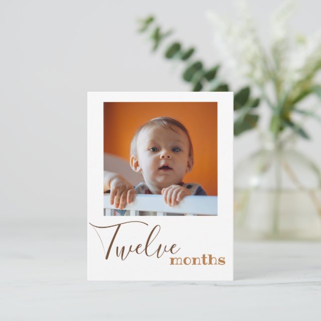 Twelve Month Photo First Birthday Banner Card (Standing Front)